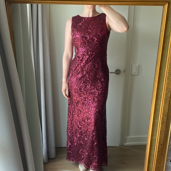Eliza J Burgundy Sequin Gown - Picture 1 of 6